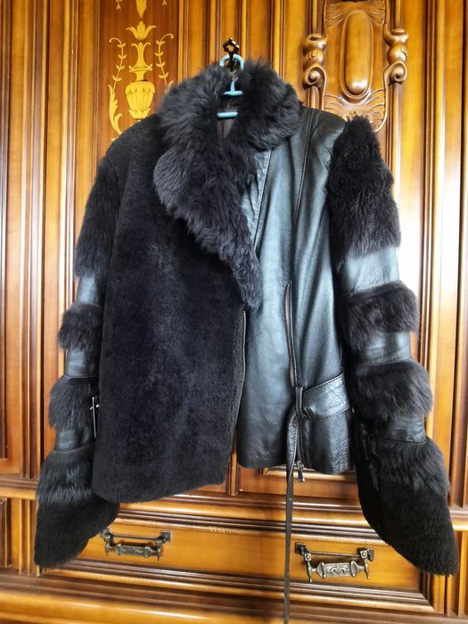 Geaca piele naturala și blană, maro 38-40