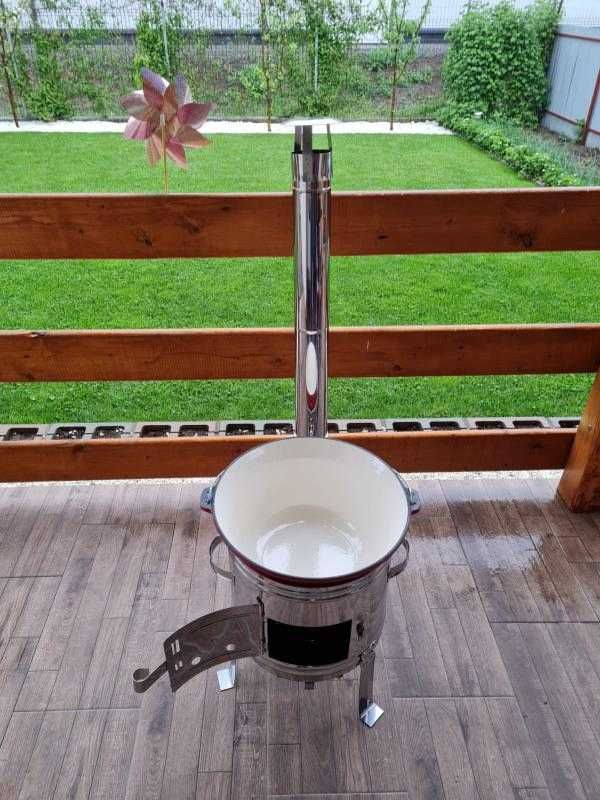 Ceaun fontă emailată 16L +sobă cu burlane inox  + capac inox OFER