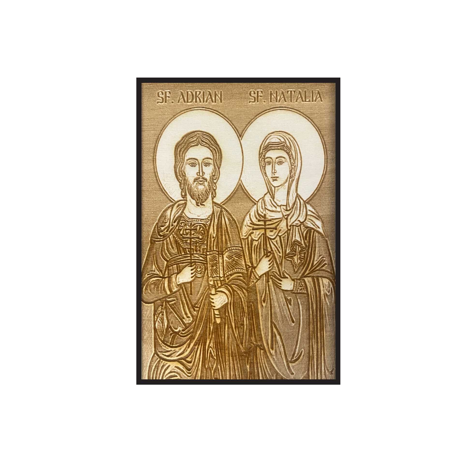 Icoana Pirogravata Sfintii Adrian si Natalia - Icoane In Lemn