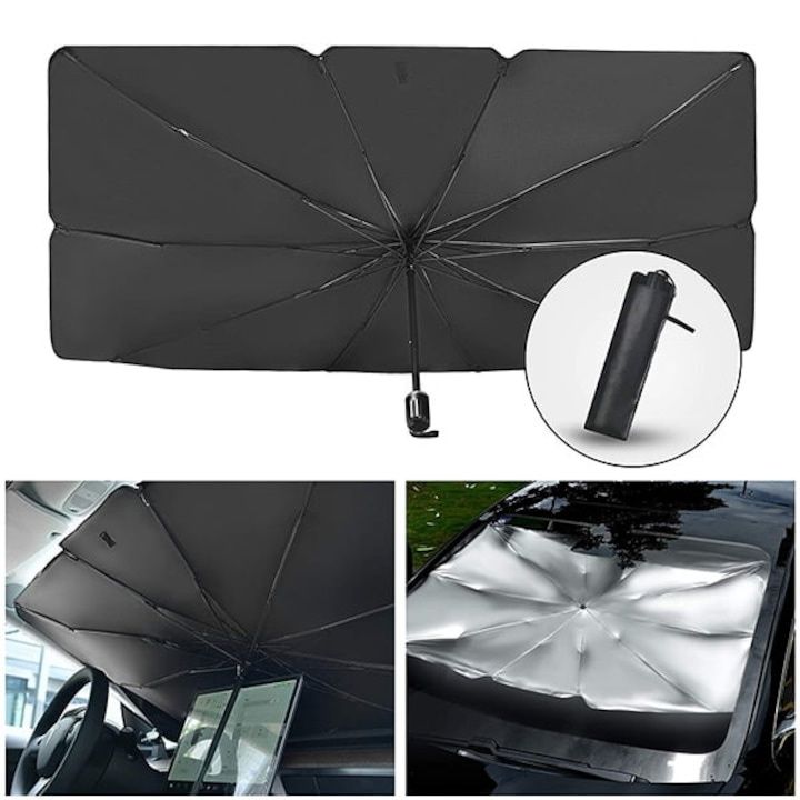 Pachet umbrelă parasolar auto cu suport  nr telefon