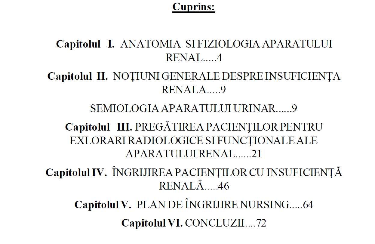 Lucrare de diploma "Ingrijirea pacientului cu insuficienta renala"