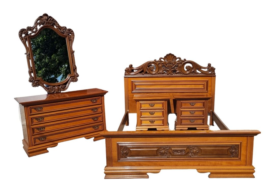 Mobilier dormitor vintage din lemn masiv sculptat