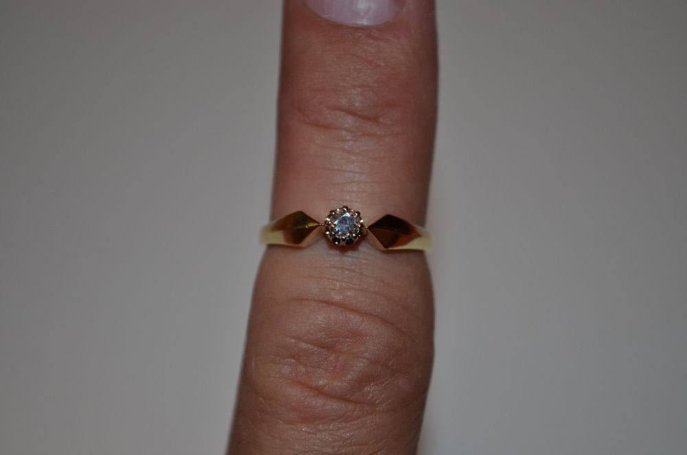 INEL AUR 14K + 1 Diamant = 0.15ct - Solitaire - 3g - Logodna - Vintage