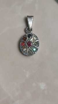 Pandant argint Navaratna  Diamant, rubin, safir