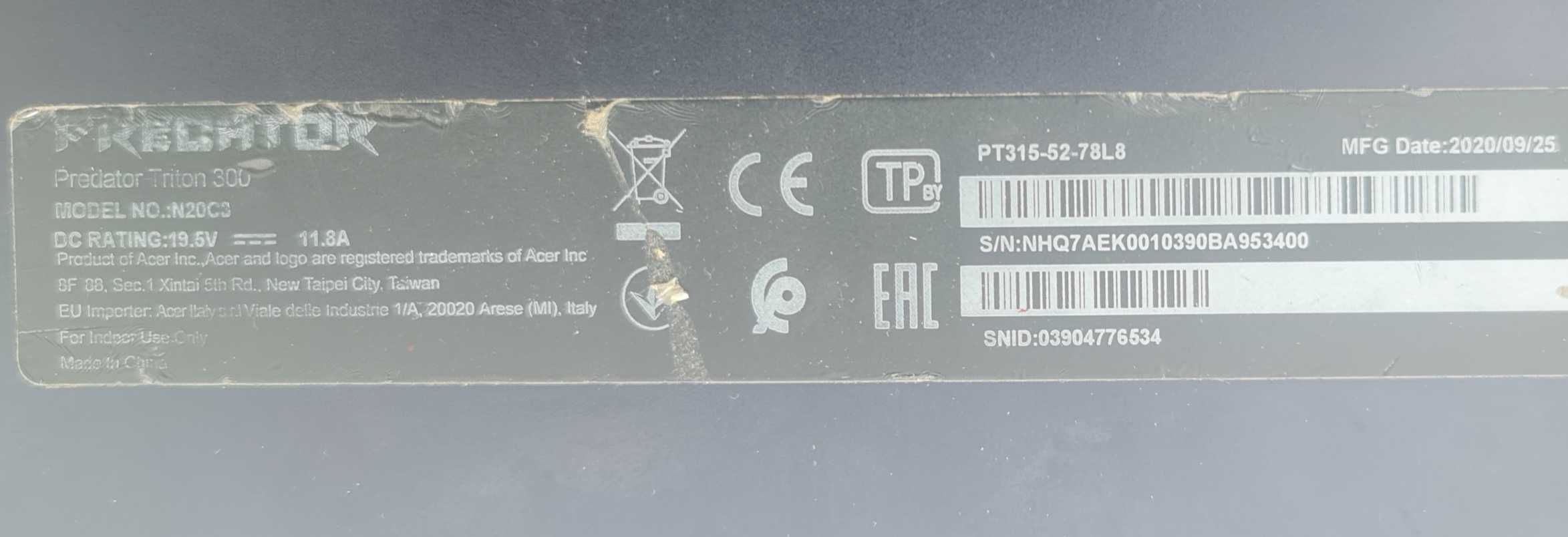 Acer predator  triton 300 / i7 10750h / rtx 2070 max-q