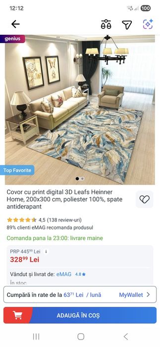 Covor cu print digital 3D 200x300 cm