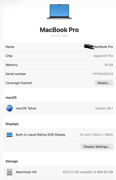 MacBook Pro 2021, M1 Chip, 1 TB SSD Memory, 16 GB RAM
