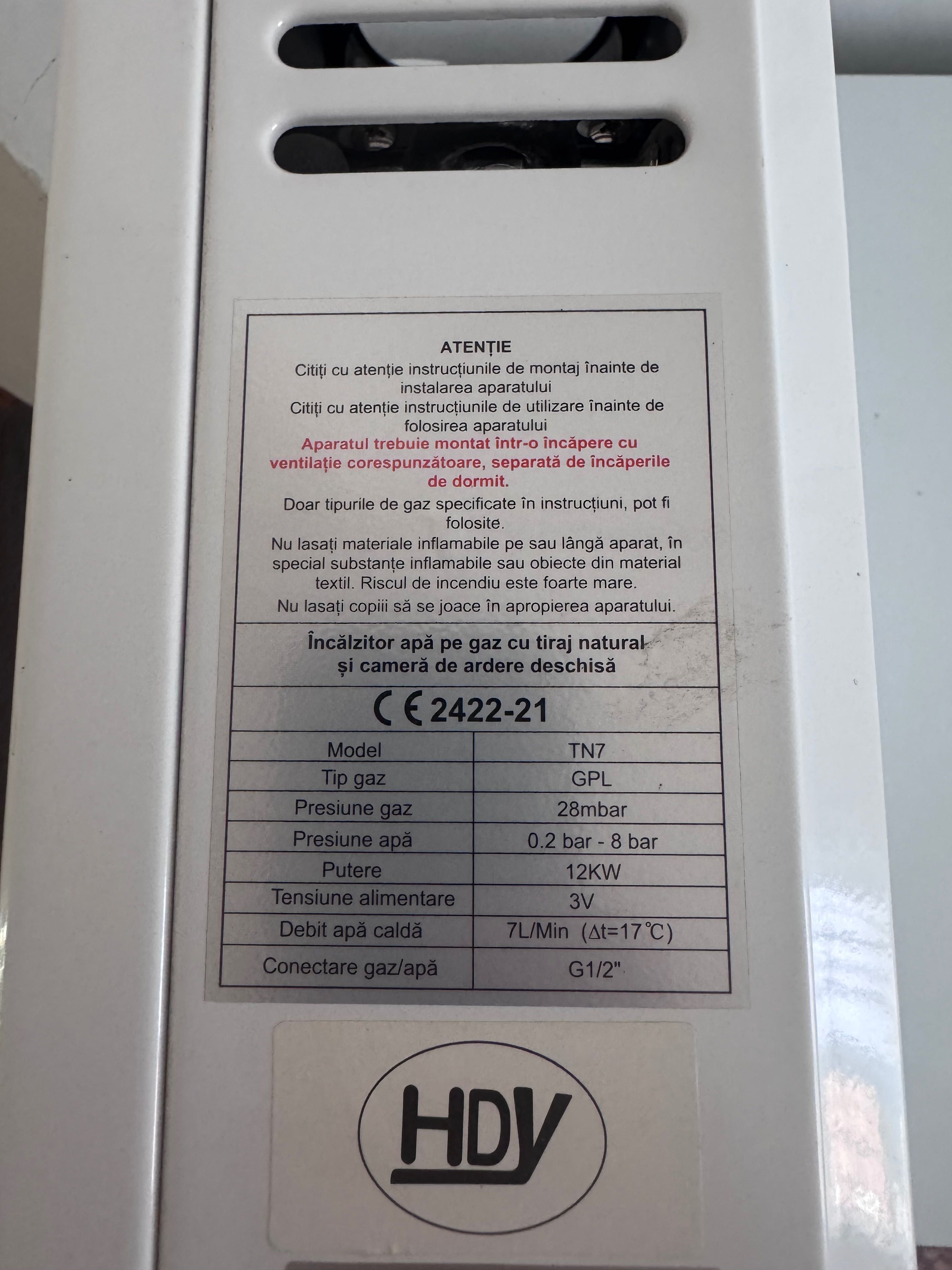 Încălzitor apă debit 7l/min pe GPL