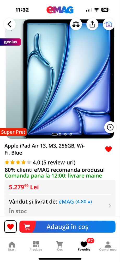 Apple ipad air 13”, M3, 256gb wifi, blue , nou
