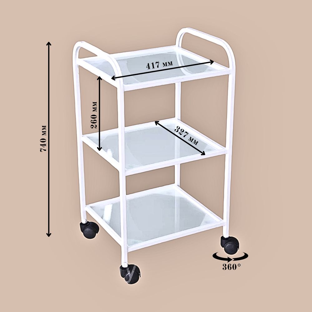 Столик для инструментов белый 3 полки на колесиках