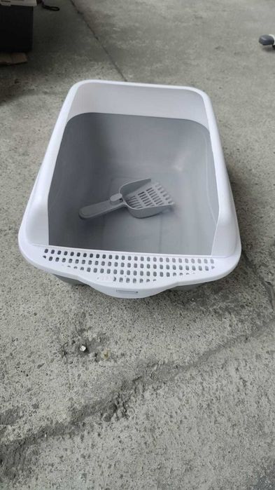 Litiera pentru pisici cu lopatica gri/alb