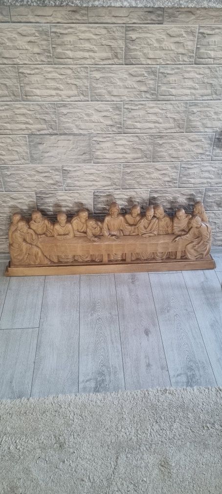 Cina cea de Taina lemn masiv sculptat 120x45x7,5 cm