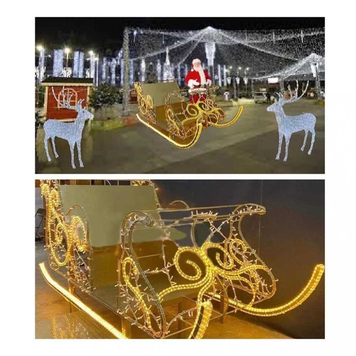Sanie luminoasa cu reni, sanii luminoase de exterior, iluminat Craciun