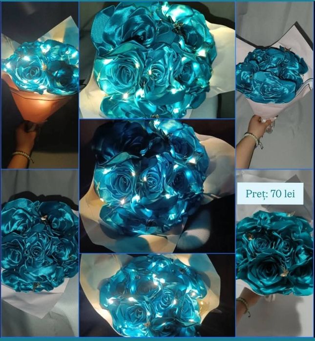 Buchet de 9 trandafiri  de culoare turcoaz cu fluturi