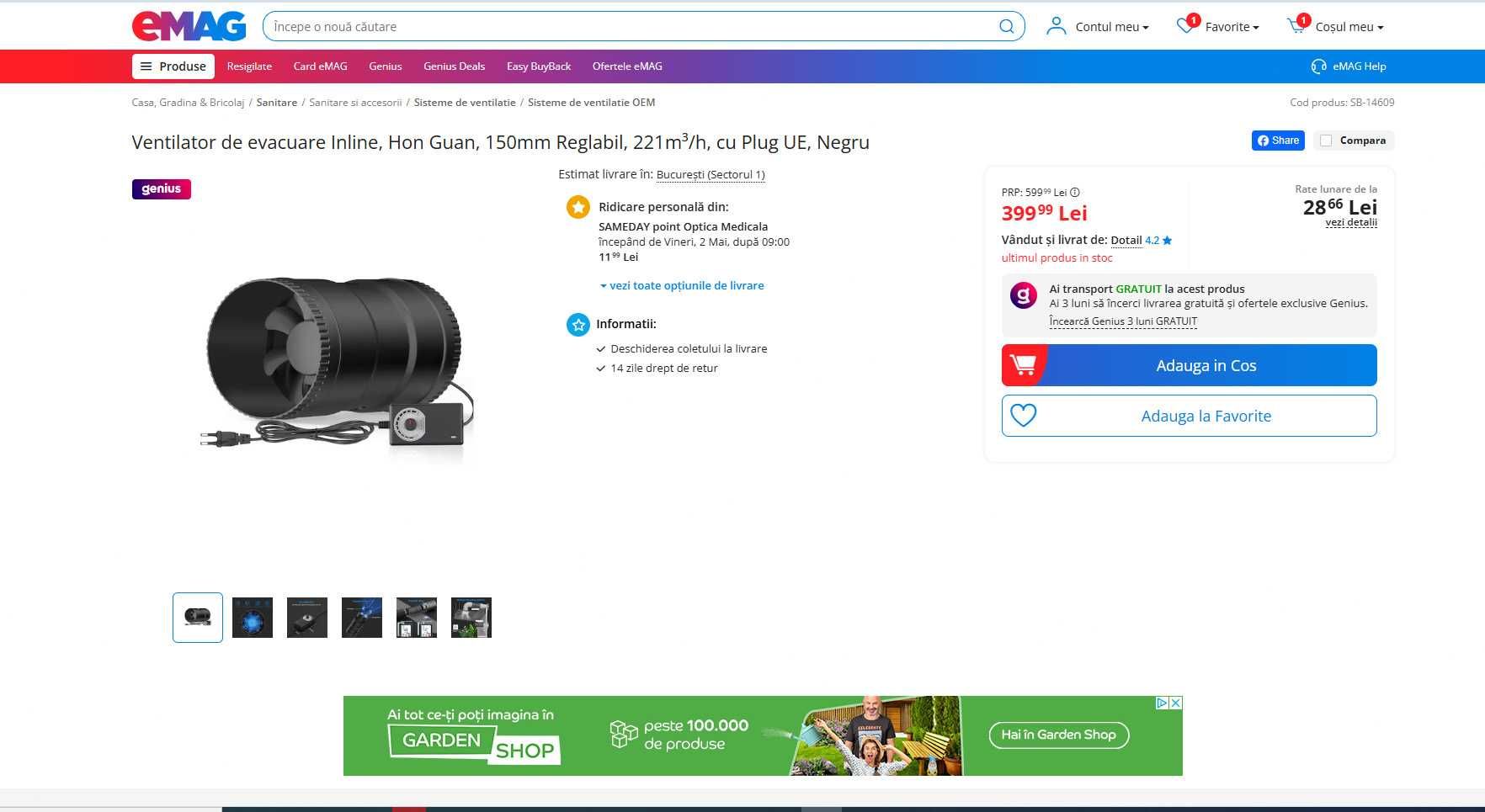 Ventilator Inline Hon&Guan 150mm (Controler Viteza) REDUS de la 400RON