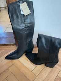 Vand cizme toc cowboy negre,Mango,cu eticheta,piele int-ext,38