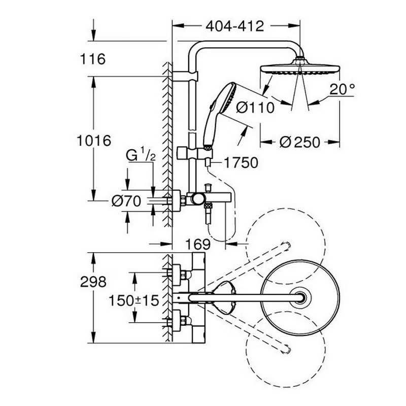 Grohe Tempesta 250 Душ система с темостат за вана