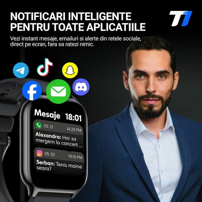 Ceas/smartwatch TechONE P95 / Wand Pro cu ecran AMOLED nou / sigilat