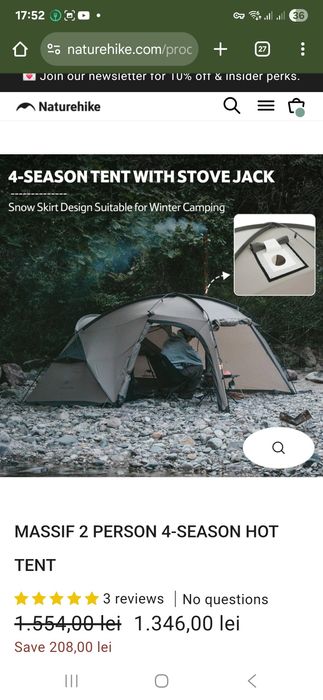 Vând cort Naturehike Massif  2 persoane 4 season Hot tent  NOU.