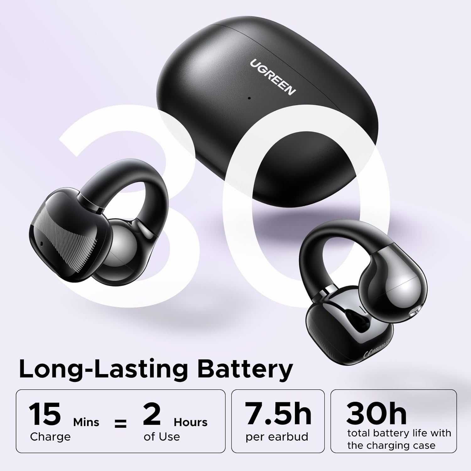 UGREEN Bluetooth 5.4 безжични слушалки, S3 отворено ухо, 30 часа