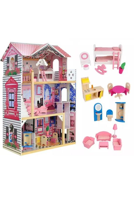 Дом для куклы деревянный с набором мебели и лифтом