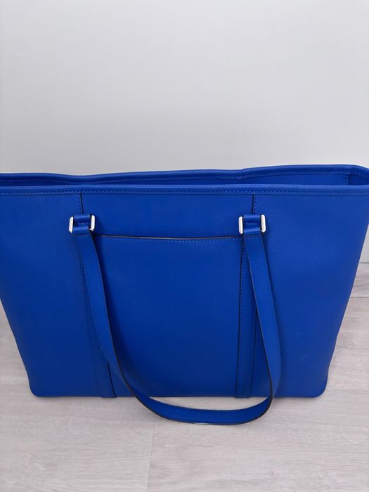 Оригинална чанта Michael Kors Естествена кожа, синя, голям размер