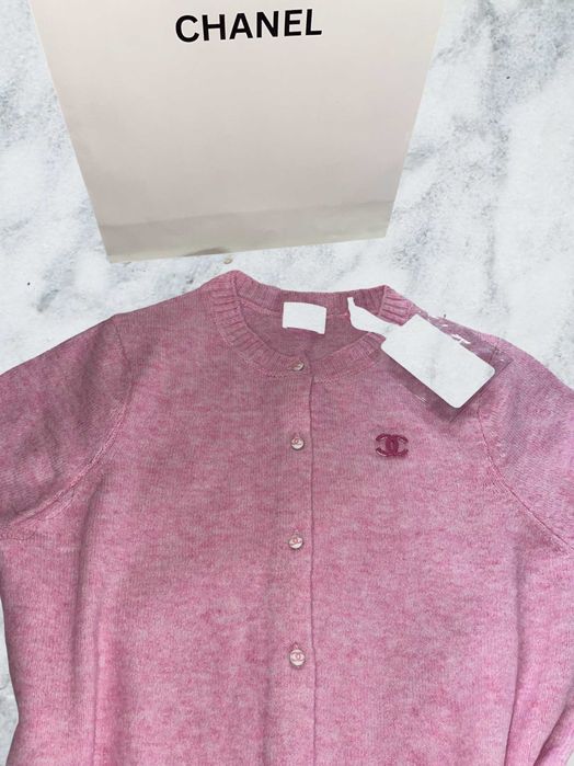 chanel шанел розова блузка плетена мека с копчета риза топ тениска