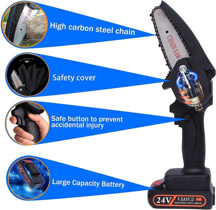 Мини верижен трион F Easy D 550W 24V Батерия и зарядно резачка