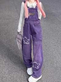 фиолетовый джинсовый комбинезон в корейском стиле размера 46-48