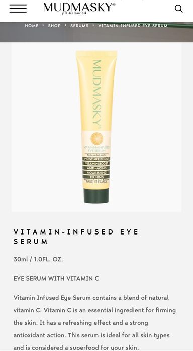 НОВО! MUDMASKY Vitamin-Infused Eye Serum 30 ml – Серум с Витамин C + K