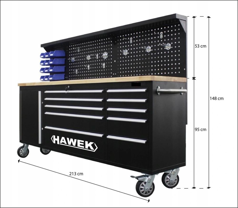 Сервизен шкаф за инструменти с дървен плот HAWEK