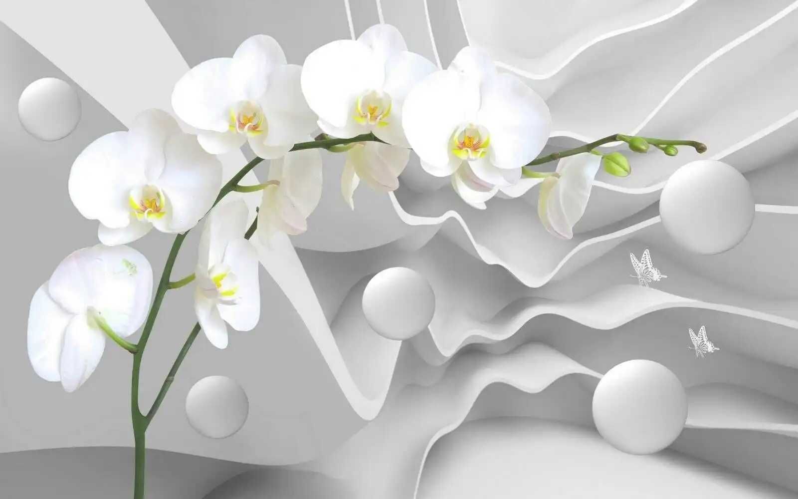 Fototapet vinilic (vlies) fantezie cu orhidee albe, 187x170 cm (HxL)