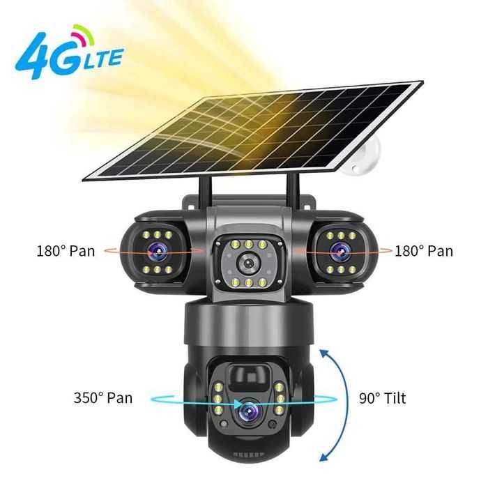Тройна Соларна Камера  4G 12 MP Външна Безжична Wifi CCTV V380pro