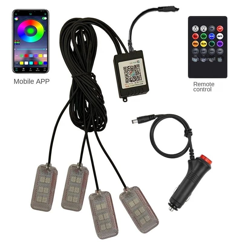 Set 4 lampi Led Rgb Auto Lumini picioare Lumini Ambientale Bricheta