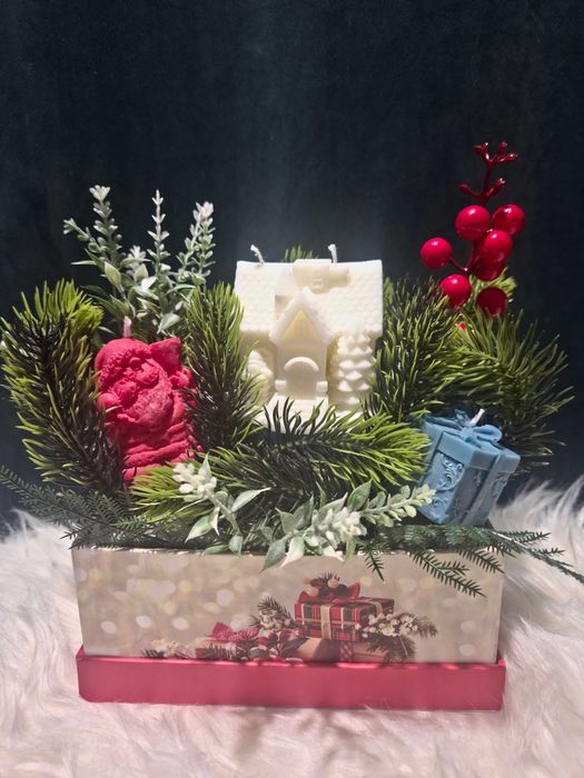 Коледна аранжировка „Зимна кутия“ – ръчна изработка
