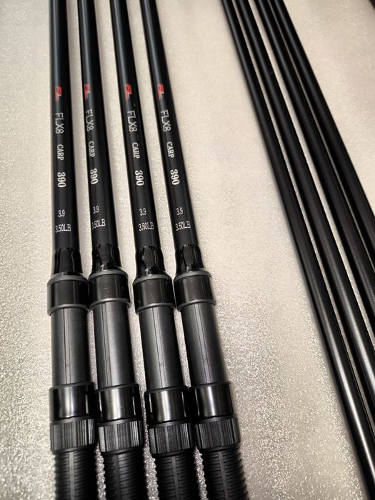 SET 4 Lansete FLX8 3.90M 3Segmente 3.5LBS + 4 Mulinete FL BLACK F 9000