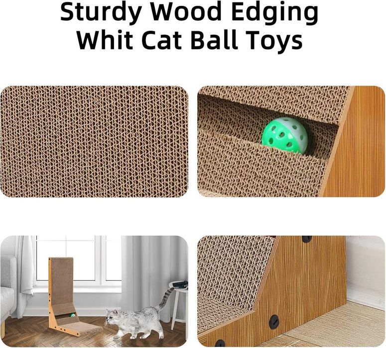 Ansamblu joaca pisici in forma de L cu bila si suprafata dubla zgariat