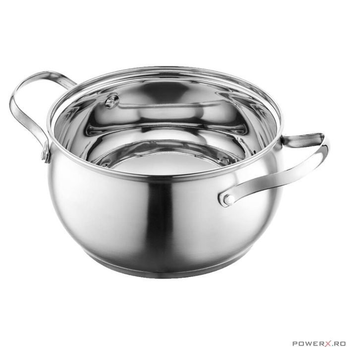 Set 4 oale din inox, cu capac, 1.9 l, 2.6 l, 3.6 l, 4.7 l, argintiu,