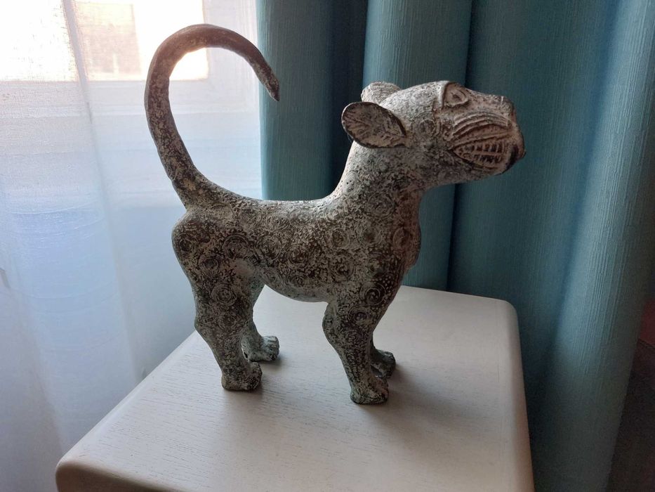 Benin Leopard Sculptura Bronz Provenienta Nigeria Foarte Rar!!!