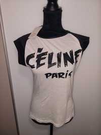 Tricou piele Celine Paris cu mâneci satinate