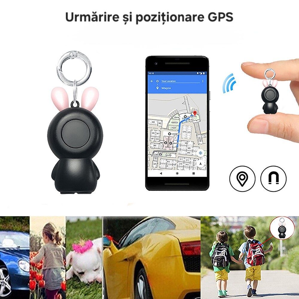 Breloc GPS Anti-Pierdere/Anti-furt. Declanșator Foto/Video. Negru.