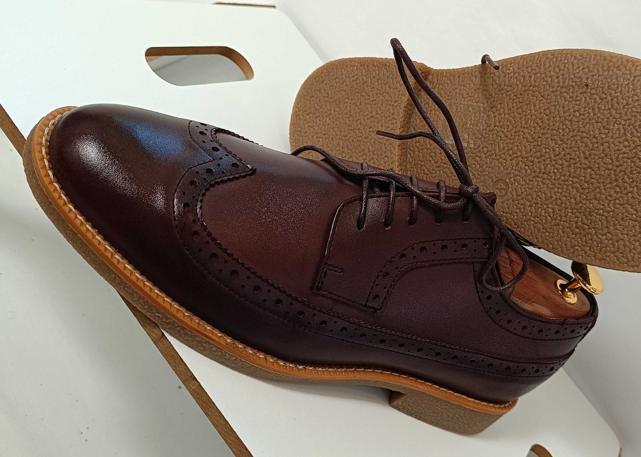 Pantofi derby 42 wingtip premium Finstone London NOI piele naturala