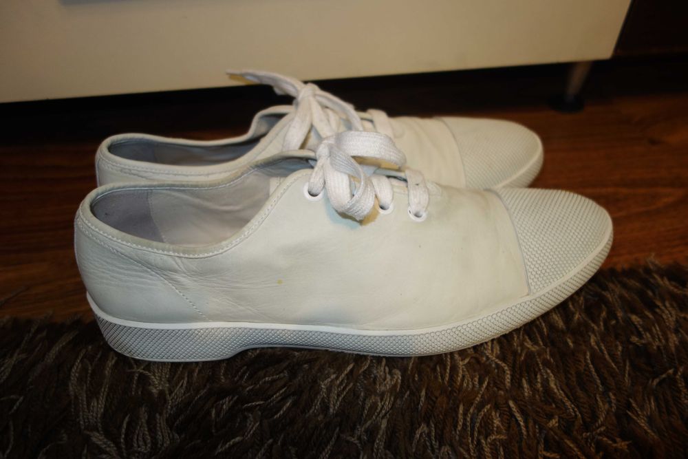 SNEAKERS Barbat Prada, Piele, Albi, Marimea 45, Stare foarte buna