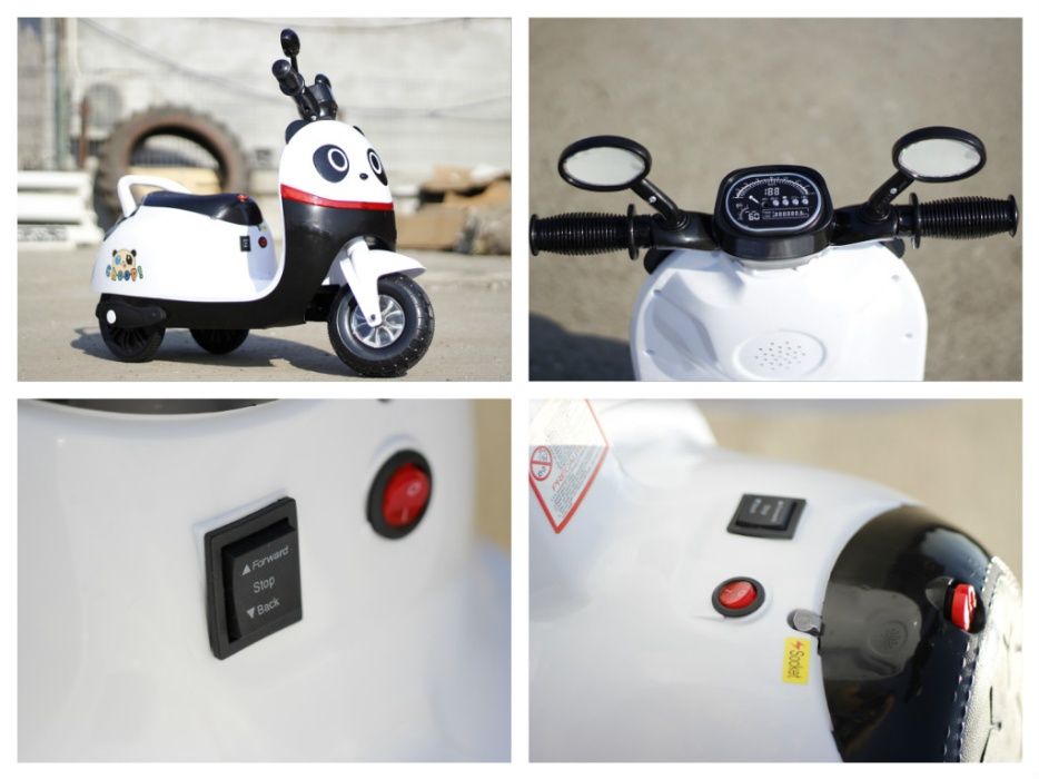 Tricicleta electric pentru copii PANDA 20W 6V, cu efecte sonore #ALB