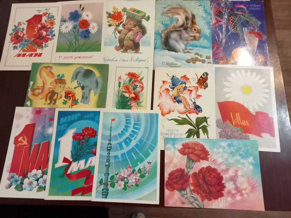 Открытки чистые, конверты, пластинки, аудиокассеты