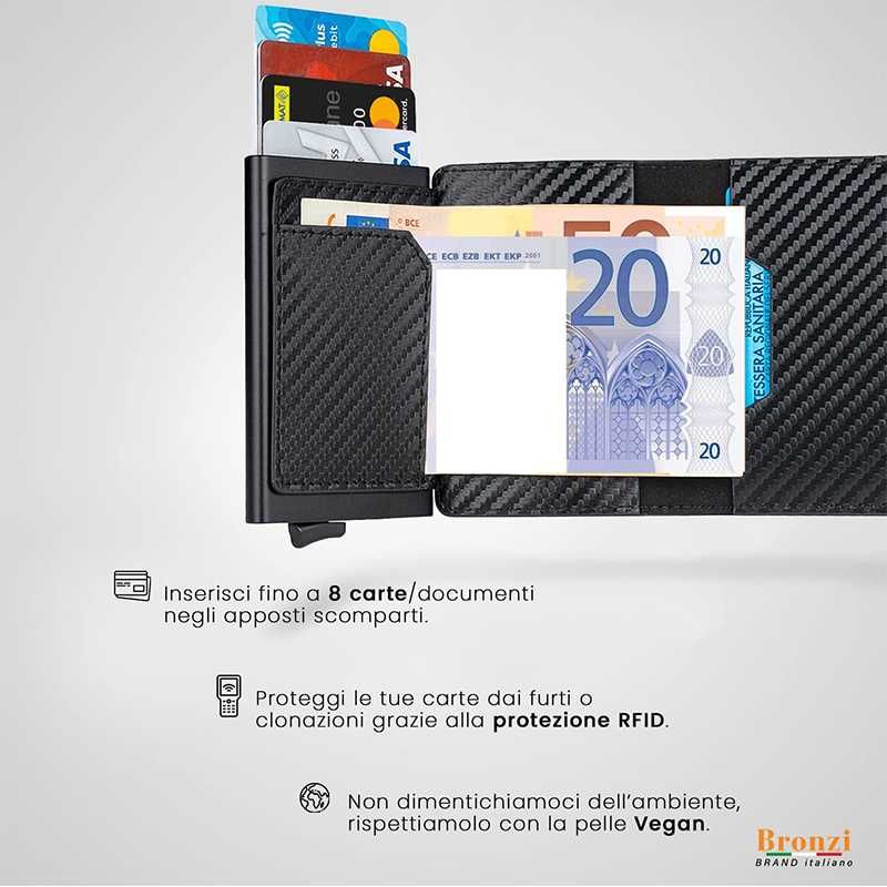 Portofel mini pop-up din fibra carbon pentru bărbați Bronzi Sigilat !