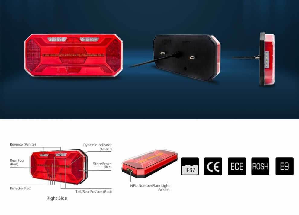 Комплект 30 см LED Стопове 12-24V за ремаркета каравани бусове камиони