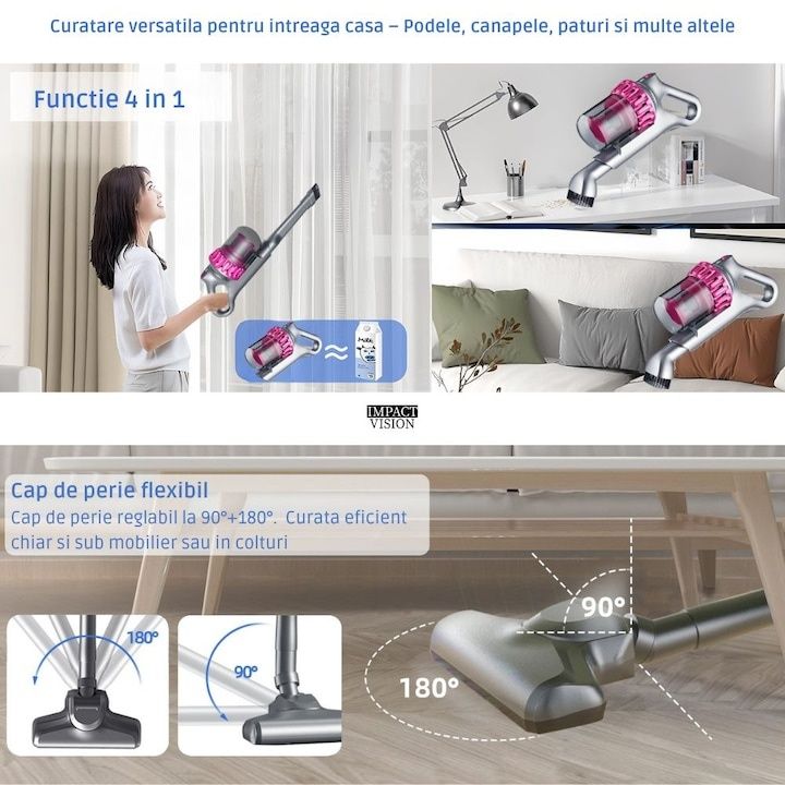 Aspirator vertical si portabil antiacarieni, Filtru Hepa, 4 in 1, 1000