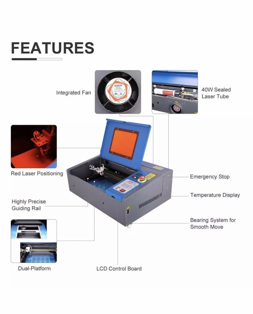 Upgraded* CO2 Лазер за гравиране и рязане Co2 laser K40 40W + Обучение