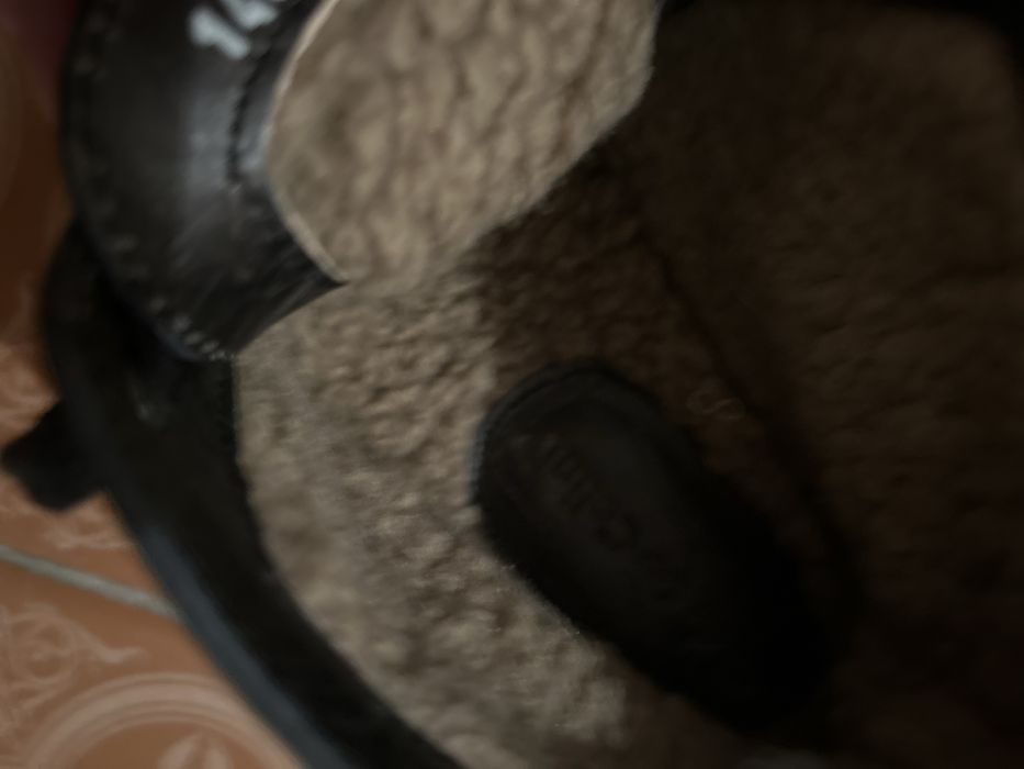 Боти от тъмно-сива кожа с вълнен каракул - р-р 39, дамски